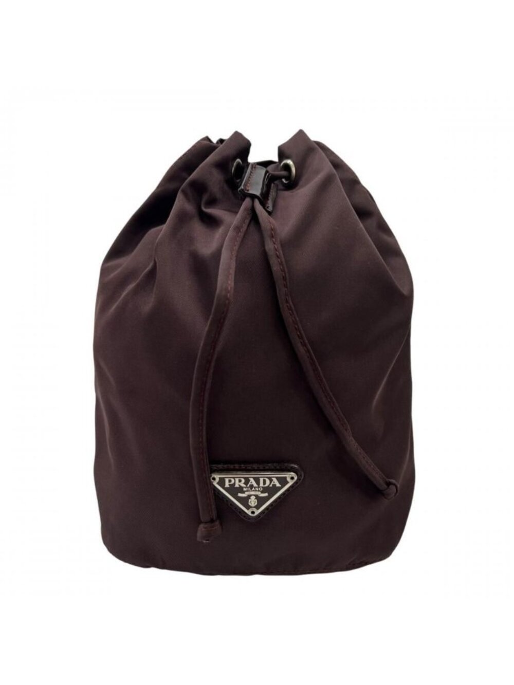 Prada Pouch Vera Triangle Logo Drawstring Nylon Burgundy Silver